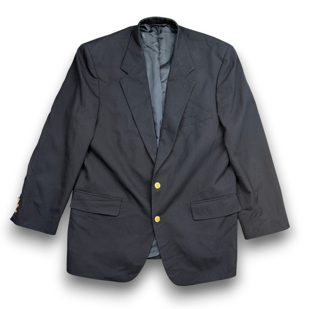 Brooks Brothers Blazer Mens XL Black Gold Buttons Made in USA Wool Professional
